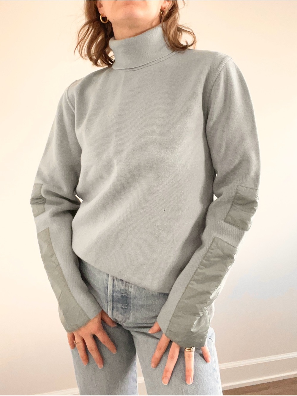 Vintage Prada Steel Blue Turtleneck Sweater with Elbow Panels